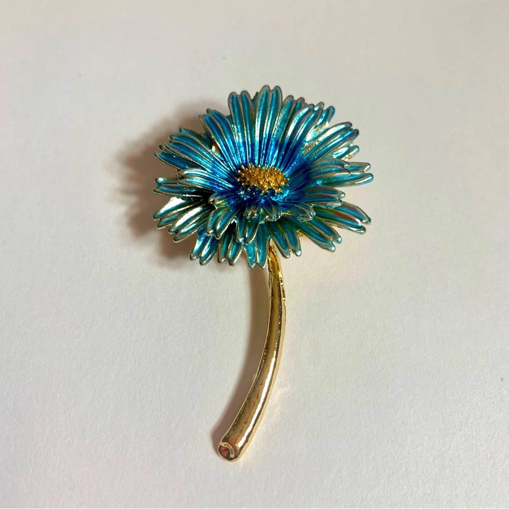 Blue enamel flower brooch pin or necklace pendant